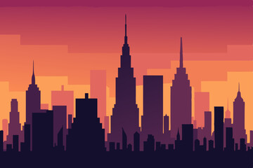 Naklejka premium new york city skyline at sunset