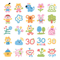 funny cartoon animal alphabet, Colorful children cartoon icon collection