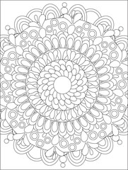 Intricate Adult Mandala Coloring Page Floral Zentangle Circular Patterns Stress Free Relaxation Meditation LIne Art