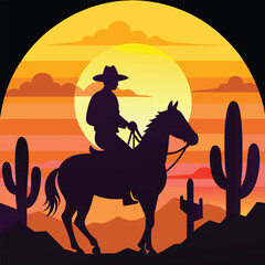 Horse and Cowboy Silhouette at Sunset