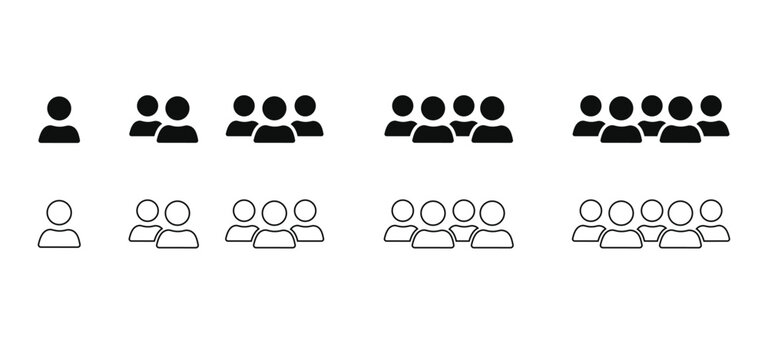 Set of user icon and people line icon. People black  icons.  People icons in modern simple flat and outline design. Vector illustration