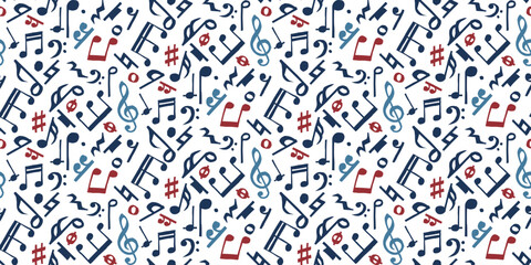 Patriotic music notes pattern in red, white, and blue