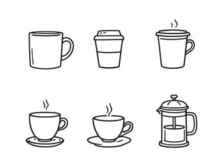 Coffee Cup Line Art Set