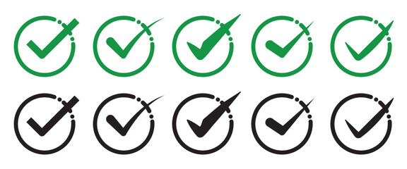 Tick check mark icon collection in circle