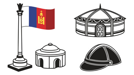 Naklejka premium Mongolian Culture Exploring Yurts, National Flag, and Traditional Architecture