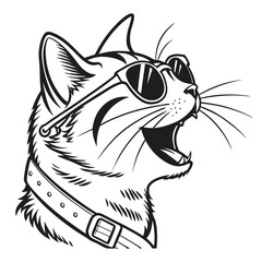Cool Cat Cartoon Vector Illustration Wearing Sunglasses and Collar, A Fun Graphic Design For Animal Lovers and Apparel