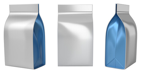 Set of stand-up pouch packaging mockups. Coffee packaging mockup template. 3d illustration transparent background