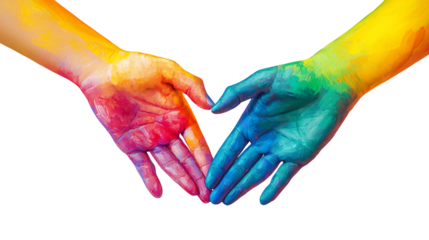 Colorful hands art illustration painting creative design vibrant colors unity concept bright hand paint artwork isolated on transparent background