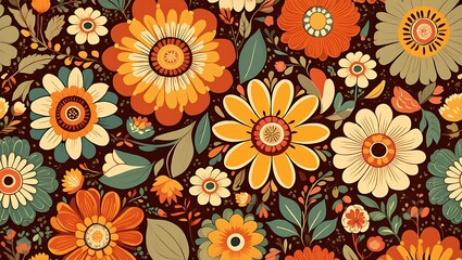 Retro Floral Pattern 70s Vintage Flower Power Design
