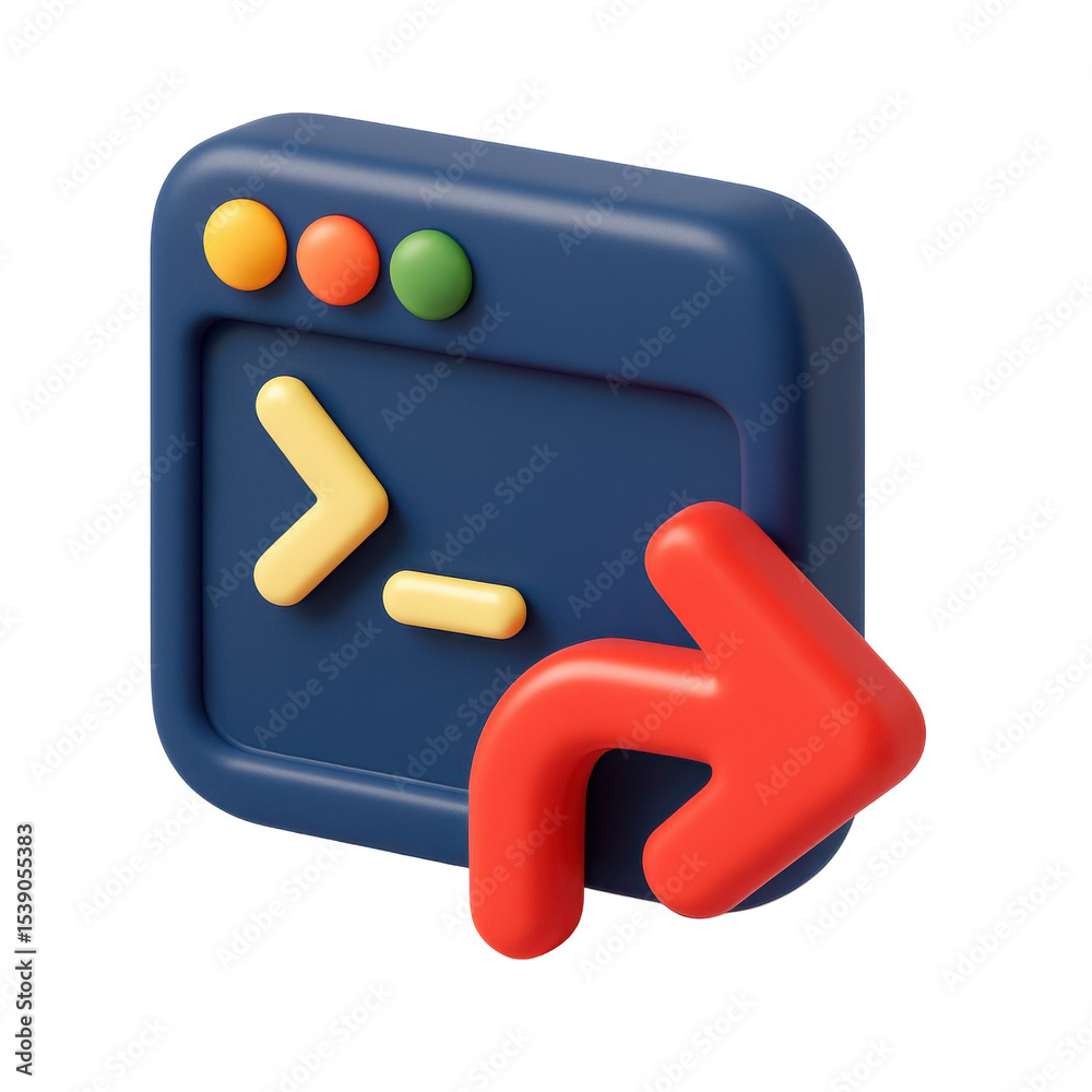 Aufkleber 3d icon in plastic style depicting a coding window with navigation buttons, representing technology,