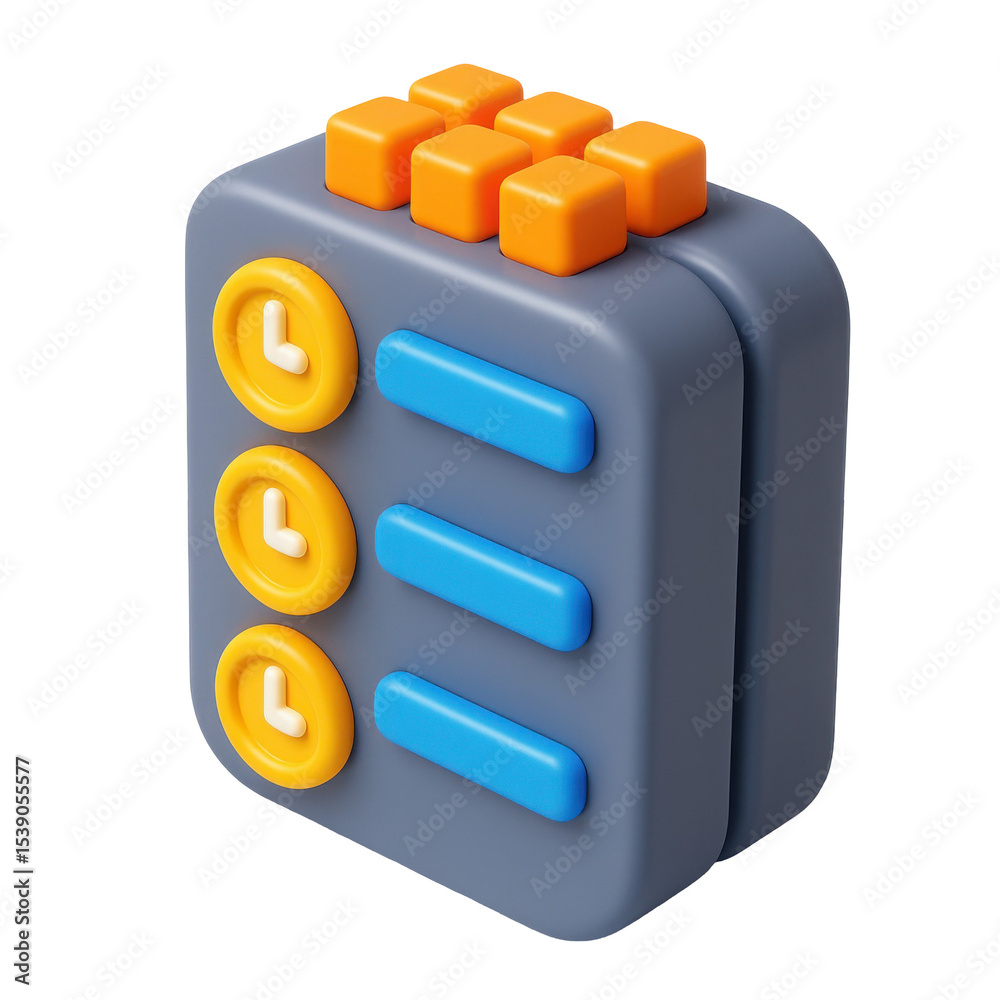 Aufkleber 3d icon in plastic style representing a digital user interface with buttons and icons for time manag