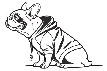 Stylized French Bulldog in Hoodie Artistic Black and White Vector Illustration for Print and Design Projects