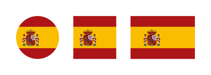 
Spain flag PNG vector. Spain square and round icon isolated on transparent PNG background. Spain flag icon.