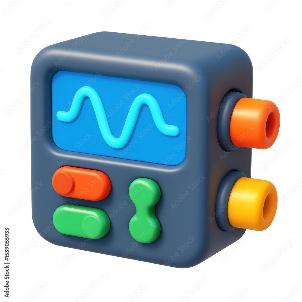 Poster colorful 3d icon in plastic style depicting an electronic device with buttons and a display illustra