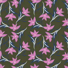 Elegant seamless floral pattern with fall flowers. Repeatable botanical background. Flat vector illustration