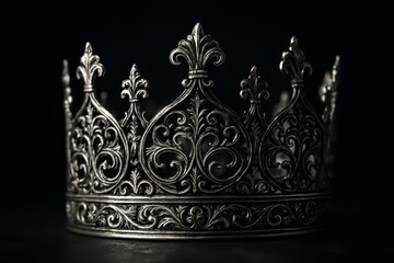 Elegant ornate silver crown displayed on a dark surface highlighting its intricate design and craftsmanship