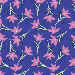 Elegant seamless floral pattern with fall flowers. Repeatable botanical background. Flat vector illustration