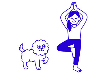 Woman and Dog Practicing Yoga Together, Woman and Dog in Yoga Pose