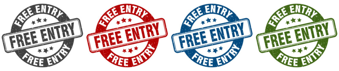 free entry stamp. free entry round stamp set isolated on white background