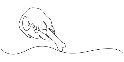 Continuous line drawing of Chicken leg with bone vector illustration. crispy fried chicken hand drawn minimalism style, Single continuous line drawing of hot crispy fried chicken leg for restaurant.