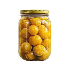 Bright Yellow Pickled Lemons in a Glass Jar, Perfect for Cooking and Garnishing Dishes on transparent background