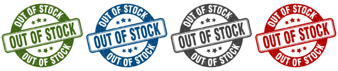 out of stock stamp. out of stock round stamp set isolated on white background