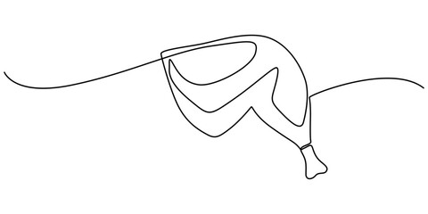 Continuous line drawing of Chicken leg with bone vector illustration. crispy fried chicken hand drawn minimalism style, Single continuous line drawing of hot crispy fried chicken leg for restaurant.