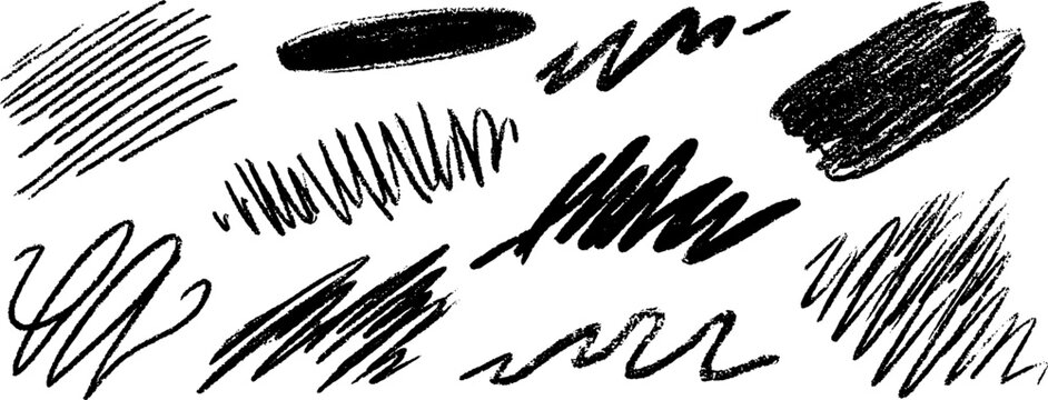 Collection of twelve hand-drawn shaded line scribbles for artistic design and creative projects