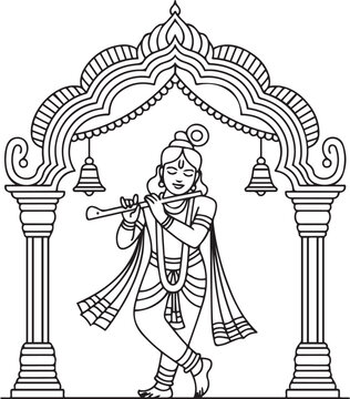 krishna playing flute under archway clip art preview