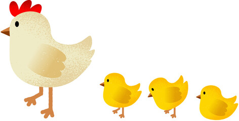 Illustration of hen and chicks