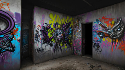 Fototapeta premium Colorful Urban Graffiti Wall with Abstract Street Art Design