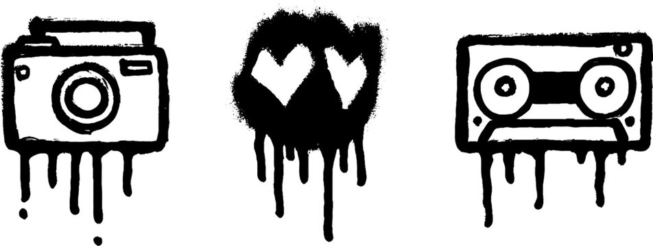 Retro vibes with vintage camera and cassette icons in grunge style