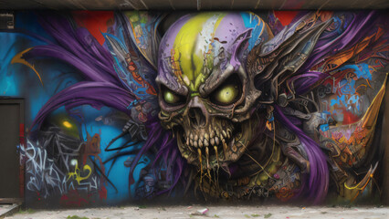 Naklejka premium Colorful Urban Graffiti Wall with Abstract Street Art Design