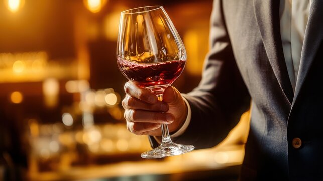 A sophisticated toast with a red wine embodying elegance and celebration under warm light