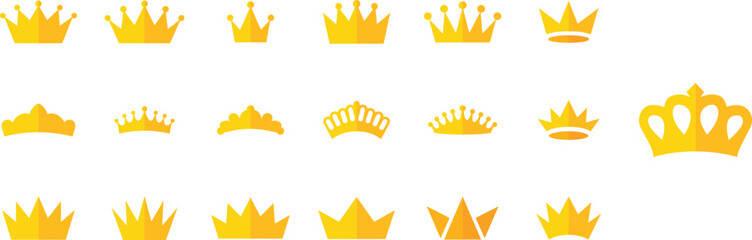 Gold crown icons set for graphic design, Royal crown silhouettes for regal artwork