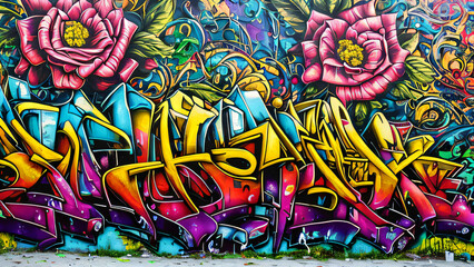 Obraz premium Colorful Urban Graffiti Wall with Abstract Street Art Design