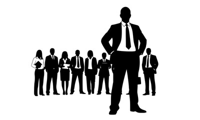 Silhouette of a business leader standing in front of a team