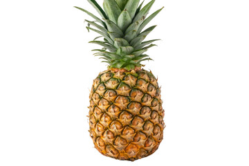 Ripe Whole Pineapple with Green Crown Isolated on White Background