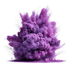 Naklejka premium Purple powder explosion with dust particles, vibrant color isolated on transparent background