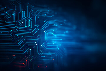 Blue Glowing Circuit Board Pattern Representing High Tech Digital Network Background for Innovation, AI, and Cyber Technology Concepts