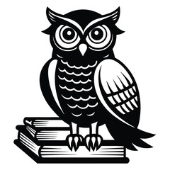 Stylized Wise Owl Perched on Stack of Books Evoking Education and Wisdom, A Minimalist Icon Design
