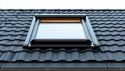 Velux Window With Black Roof Tiles Allows For Outdoor Views And Natural Light To Enter The Room Through An Open Roof.