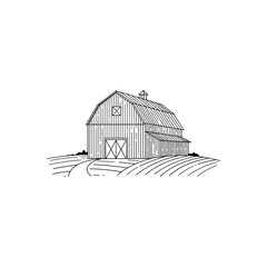 Vintage barn house for logo design in line style