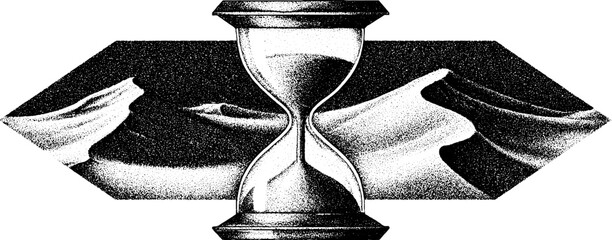 Intricate dotwork tattoo design of hourglass and desert dunes