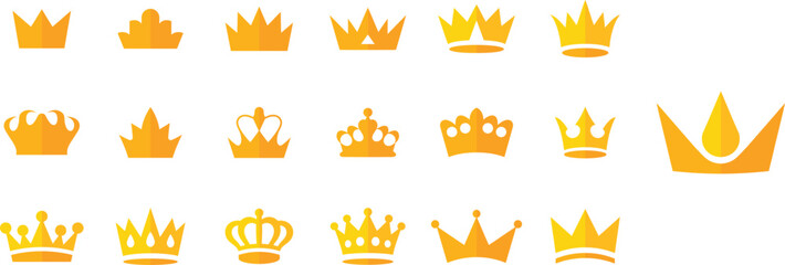 Various gold crown icons for design, Royal gold crown elements for graphics