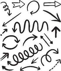 Hand-drawn arrow icon set. A collection of curved