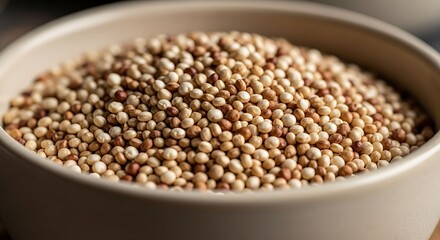 Fototapeta premium A bowl of quinoa seeds, showcasing their creamy and reddishbrown hues