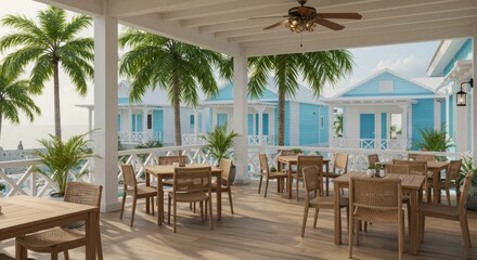 Fototapeta premium Relaxing terrace dining with tropical views