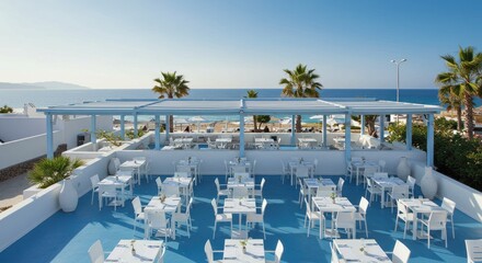 Fototapeta premium Seaside Dining Terrace with Ocean Views