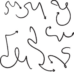 Hand-drawn arrow icon set. A collection of curved